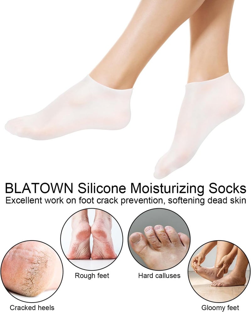 BLATOWN 2 Pairs Silicone Moisturizing Glove Socks Set, Anti Slip Soft Spa Gel Socks Softening Feet Dry Cracked Skin, Women Spa Pedicure Socks for Foot Hand Softening, Foot Care After Pedicure (White) - Image 3